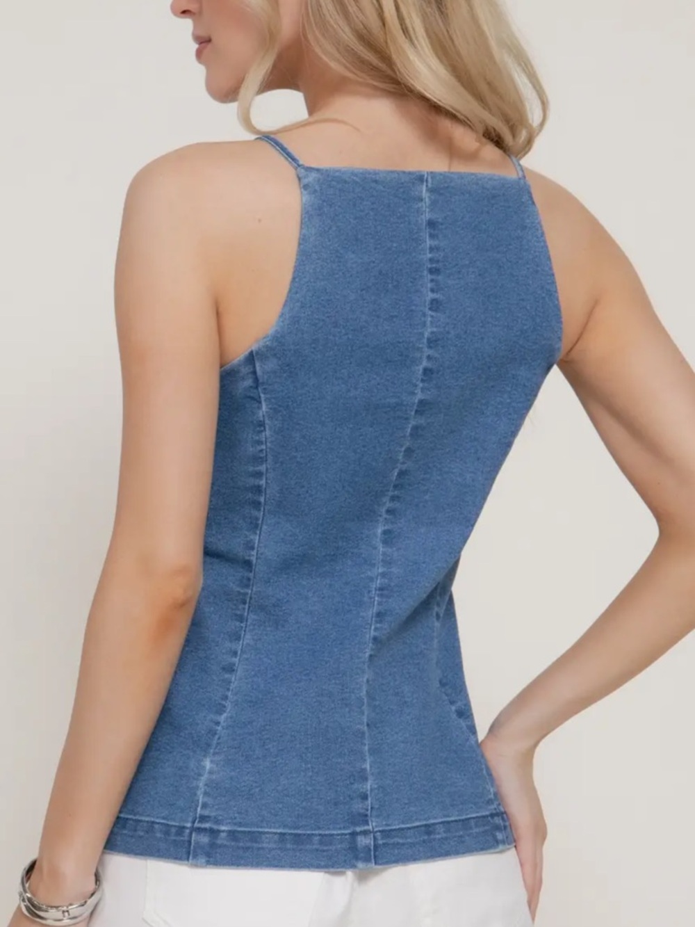 ShopEvelynne Blue Denim Button-Front Cami - Picture 2 of 4